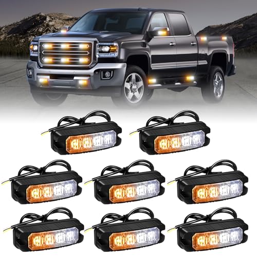 XRIDONSEN 8PCS Sync Grill Strobe Lights 32 LED Amber White Emergency Lights - color: Amber/White
