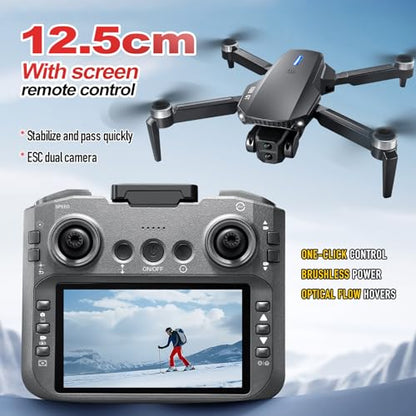 E88 PRO Drone with 4.92-Inch Screen Controller, 2 batteries. - color: Black-2 batteries