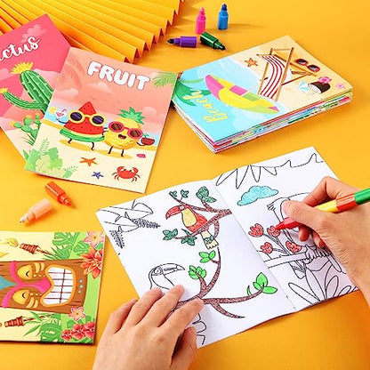BenLouis 24 Summer Mini Coloring Books with 24 Crayons for Kids Bulk - style: Summer