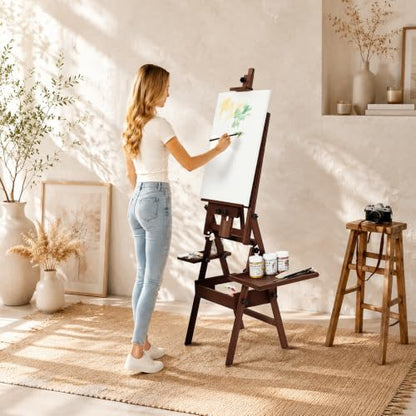 MEEDEN Painting Easel with Storage and Tray: H-Frame Beech Wood Art Easel - color: Deep Walnut