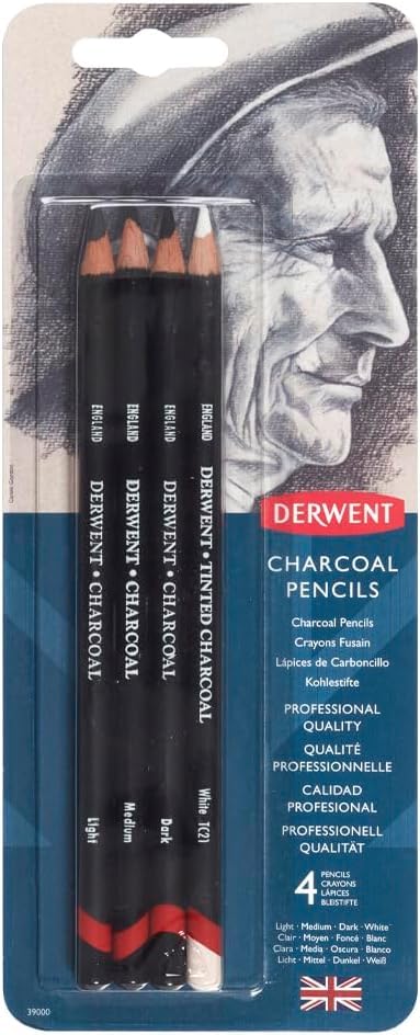 Derwent Charcoal Pencils, Pack, 4 Count (39000) (Pack of 6) - size: 4 Count (Pack of 6), style: Pack
