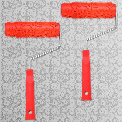 2 Pcs 7'' Textured Paint Roller, Rubber Pattern Paint Texture Roller Drywall Texture Rollers for Ceiling Mud Clay Furniture Wall Decoration(EG323T)
