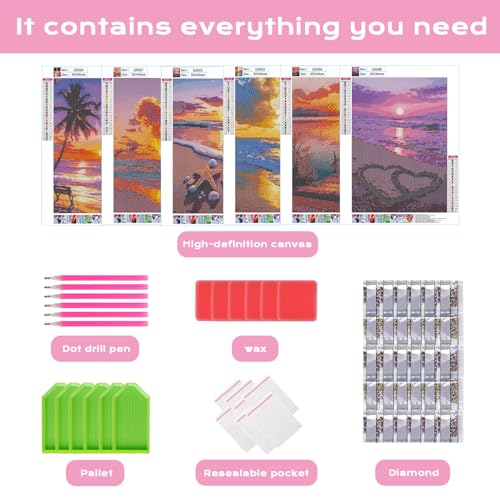 DOTSOPS 6 Pack Beach Diamond Painting Kits for Adults Art Painting Kits - color: Beach