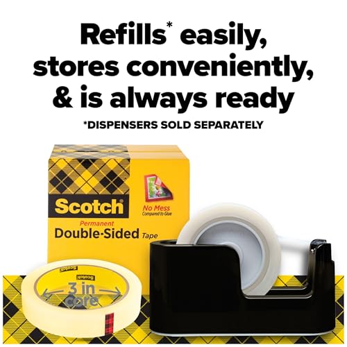 Scotch Double Sided Tape, 0.50 in. x 1296 in., 2 Tape Refill Rolls