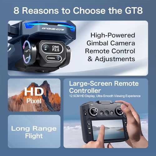 FPV Drone with HD Camera for Adults, RC Drones with 5 Inch LCD Screen on Controller, Obstacle Avoidance, Brushless Motor, One Key Start, Optical Flow Positioning, Headless Mode, Foldable RC Quadcopter with SD Card & 2 Batteries & Portable Carrying Case, U
