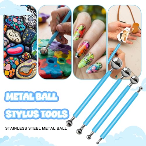 18 Pcs Dotting Tools Silicone Clay Sculpting Tool Ceramic Clay Ball Stylus Pottery Embossing Tool for Rock Modeling Blending, Drawing - color: Blue