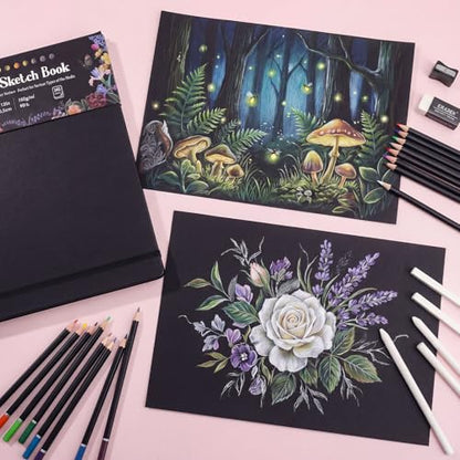 160 GSM Black Paper Sketchbook 9 × 12 in, 50 Sheets Black Paper Notebook - size: 9×12 Inch (1 Pack)