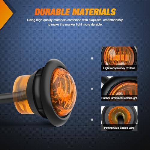 Nilight 3/4" Round Marker Light 10PCS Amber LED Clearance 2 Connectors - color: 10pcs 2Pin Amber