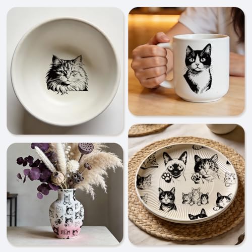 EVERJOYCRAFT 4pcs Underglaze Transfers for Pottery Cute Cat Ceramic Decals - color: Cute Cat Head