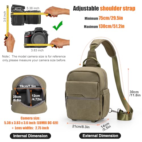 Cwatcun Sling Camera Bag Canvas, Compact Crossbody Case with Rain Cover - color: Green, size: Small
