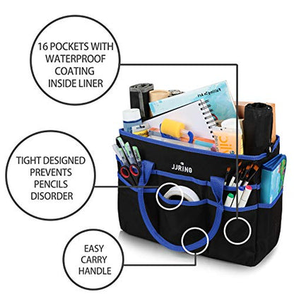 JJRING Large 600D Nylon Artist Organizer Tote Bag With 16 Pockets, Blue - color: Blue, size: Large