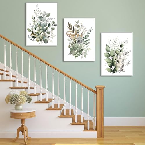 Bwodke Sage Green Botanical Canvas Wall Art Set of 3, 12x16 inch - color: Green, size: 12"x16" Canvas