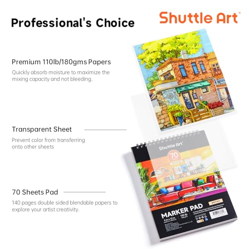 Shuttle Art Marker Pad, 70 Sheets, Spiral-Bound, 12”x9”, 110LB/180GSM Paper - size: 12x9 inch