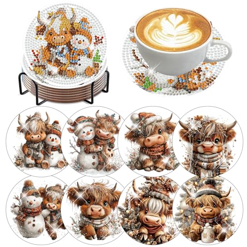 8 Pcs Christmas Diamond Art Coasters for Adults 4X4IN - color: Cow