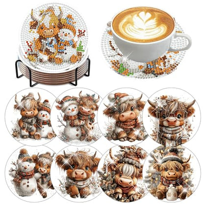 8 Pcs Christmas Diamond Art Coasters for Adults 4X4IN - color: Cow