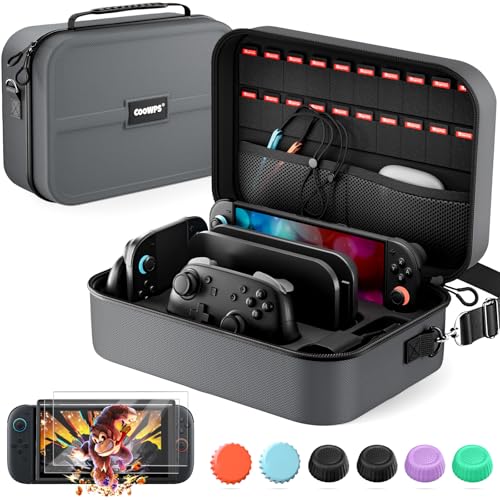 COOWPS for Nintendo Switch 2 Case, 2-Pack Screen Protectors, 6 Thumb Grips - color: Grey