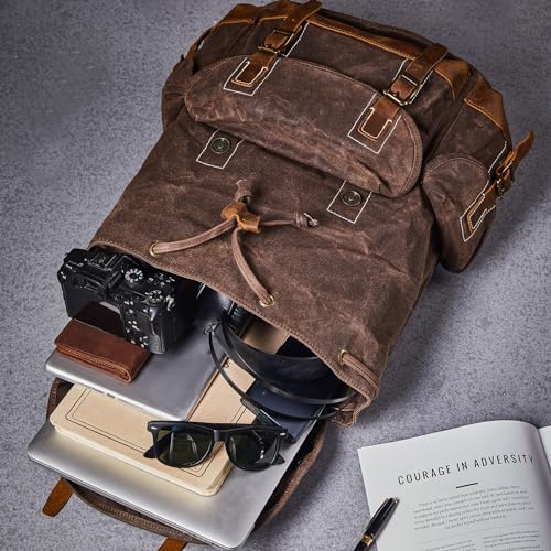 Heavy-Duty Waxed Canvas Rucksack Backpack - color: Coffee, size: 400 x 340 x 190 mm - Standard