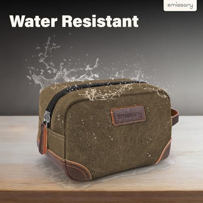 emissary Men's Canvas Travel Toiletry Bag, Leather Dopp Kit - Brown - color: Brown