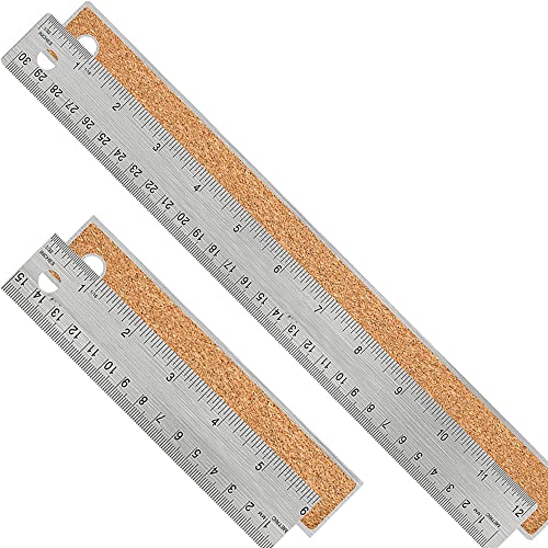 Metal Ruler with Cork Backing, 6 Inch & 12 Inch, Non-Slip Straight Edge - style: 6+12 Inch