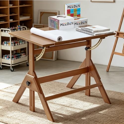 MEEDEN Wood Adjustable Drafting Table: 35.5" x 23.5" Wooden Art Desk - color: Walnut Table