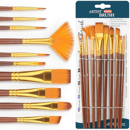 10Pcs Paint Brushes for Acrylic, Watercolor & Gouache Painting, Artists & Beginners