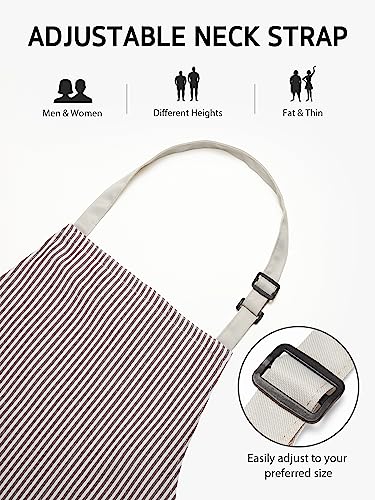 Syntus Apron for Men Women, Adjustable Cooking Kitchen Apron with 2 Pockets - color: Stripe Black Brown Pin, style: 2 Polyester