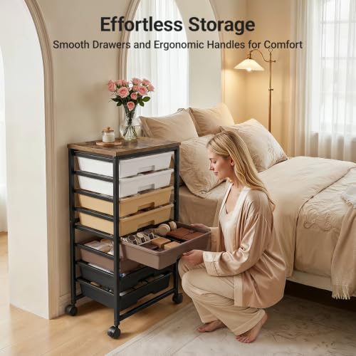 Pipishell Rolling Cart with 5 Drawers, Craft Storage Cart, Khaki Gradient - color: khaki gradient, size: 8-Drawers