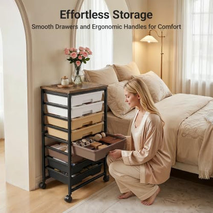 Pipishell Rolling Cart with 5 Drawers, Craft Storage Cart, Khaki Gradient - color: khaki gradient, size: 8-Drawers