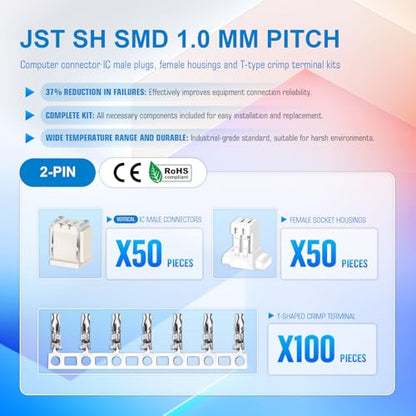 CQRobot JST SH SMD 1.0mm Pitch 2-Pin Electronic Computer Connector Adapter - size: 2P, style: SH-SMD