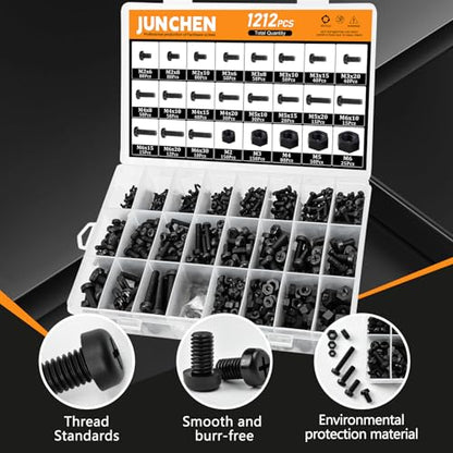 1212pcs Black Nylon Plastic Pan Round Head Phillips Screws Bolts and Nuts,M2M3M4M5M6 Metric Threaded Screws Bolt and Nut Assortment Set for Micro Controller Board Building,Insulate or Fasten PCB Board