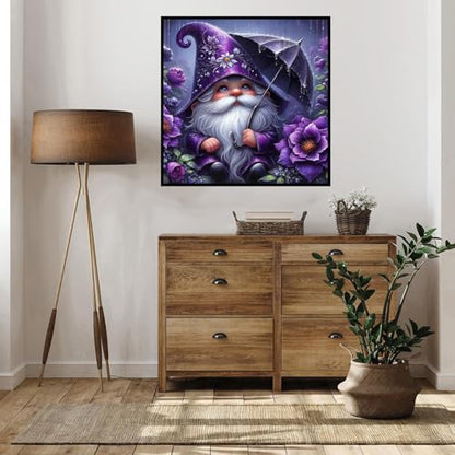 Gnome Diamond Art Kits for Adults,Diamond Painting Kit 14x14IN - color: Purple Gnome