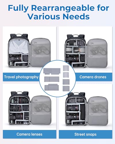 BAGSMART 2 in 1 Small Camera Backpack for DSLR, Fits 12.9" iPad, Black - color: Black
