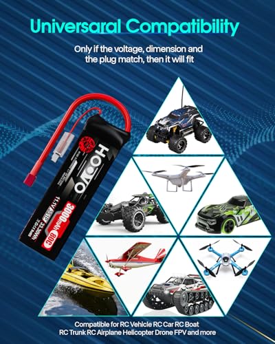 HOOVO 3S Lipo Battery, 11.1V 3000mAh 80C RC Battery Pack Softcase T Plug