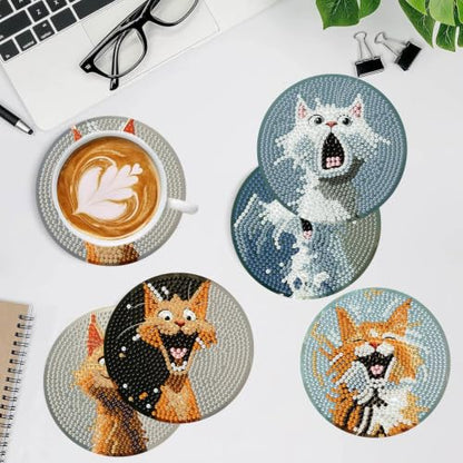 8 PCS Diamond Art Coasters Kit for Adults,Fun Cat Diamond Painting Coasters - color: Cat-1
