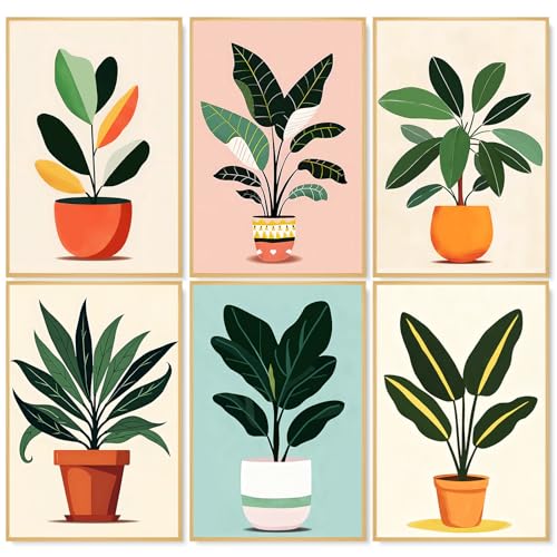 6 Pack Paint by Numbers Kit for Adults, Green Plants Canvas Painting Set - color: Plants-1
