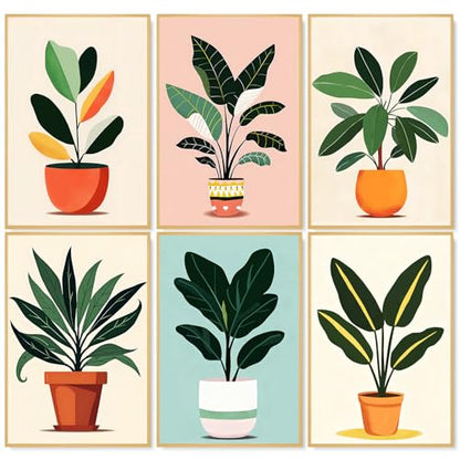 6 Pack Paint by Numbers Kit for Adults, Green Plants Canvas Painting Set - color: Plants-1