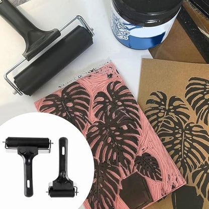 2-Pack Brayer Rollers for Crafting - 4-Inch & 2.2-Inch Rubber Rollers for Printmaking, Ink Rolling, Painting, Print Glue, and Stamping Tools