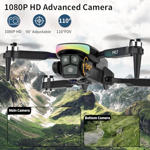 Mini Drone with 1080P Camera for Adults and Beginner,RGB LED Light FPV Drone Quadcopter for Beginners,One Key Take Off/Land Altitude Hold,Optical Flow Positioning Gravity Gesture Control