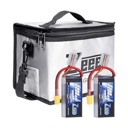 Zeee 7.4V 50C 2200mAh 2S RC Lipo Battery with XT60 Plug 2 Pack Batteries with 1 Pcs Lipo Safe Bag Fireproof Explosionproof Bag for Storage Charging
