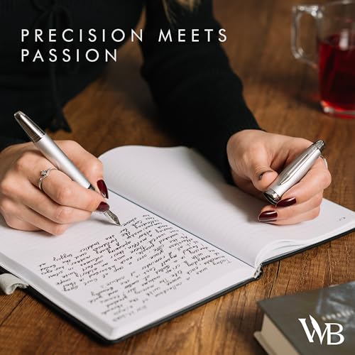 Wordsworth & Black Majesti Luxury Fountain Pen Set for Writing, Medium Nib - color: Metallic Silver, style: Medium Nib