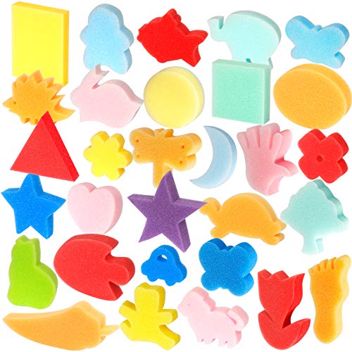LEOBRO 30pcs Sponges for Painting, Shape Sponge Paint Applicators, Paint Sponges for Crafts, Foam Sponge Stamps, Assorted Pattern