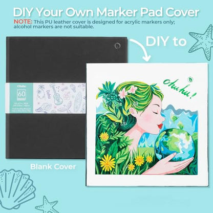 Ohuhu 8.3"x8.3" Double-Sided Bleedproof Marker Pad Art Sketchbook 60 Sheets - size: 8.3" x 8.3"