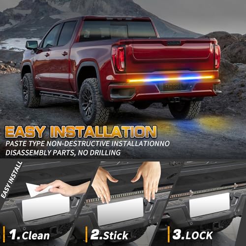 XRIDONSEN 60 inch Tailgate Strobe Lights Strip Amber Blue Emergency Lights - color: Amber/Blue