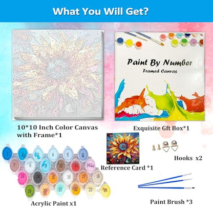 Artunion Framed Paint by Numbers Kit for Adults Beginners & Kids Ages 8-12,Blossom Flower Paint by Number with Frame, Floral Paint by Numbers Kit on Canvas 10 * 10 Inch Without Easel - color: ZXT-237-F