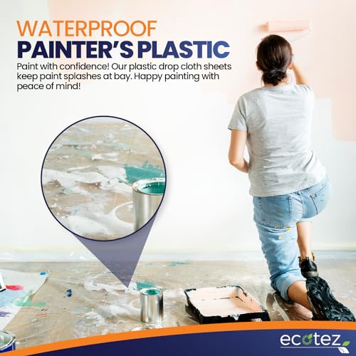 3 Pack 12 x 9 ft Extra Large Plastic Drop Cloth for Painting - size: 3 Pack-Standard