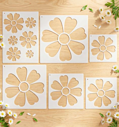 6 Pcs Flower Stencil, Floral Daisy Reusable Paint Art Stencils, 11.8 Inches