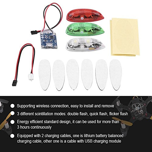 3PCS RC Plane Wireless LED Light Kit for Airplane Aircraft Helicopter Fix Wing Quadcopter, Water Droplet Shape Double/Quick/Flicker Flash Drone Lights, Green White LED Flashing