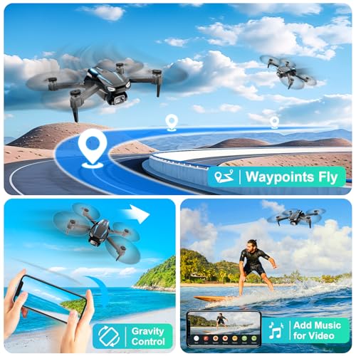 Drone with 1080P Camera, Foldable Remote Control Quadcopter for Adults Beginners, Mini Drone with Stable Hover, Waypoint Fly, 3D Flips, One Key Start, 2 Batteries, Easy to Fly Indoors & Outdoors - color: Black Blue