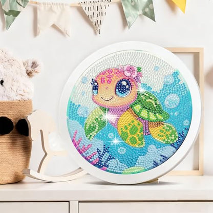 Gemozaic Sea Turtle Diamond Art Kits for Kids Ages 6-8-12, Round Frame - color: CC1022