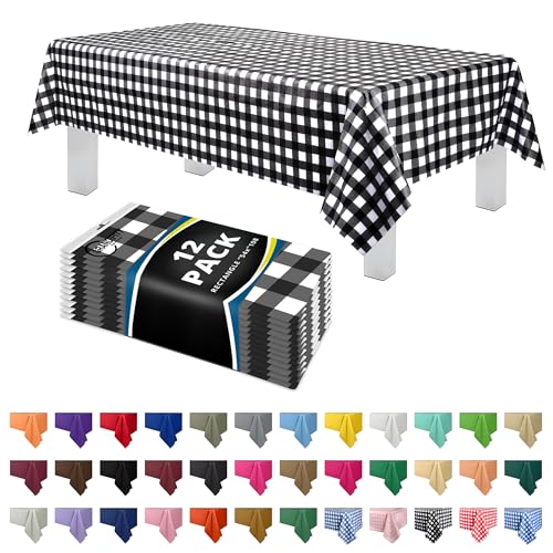 Grandipity Plastic Table Cloth Disposable 12 Pack 54” x 108” Rectangle - color: Black Gingham, size: 54in. x 108in. Rectangle